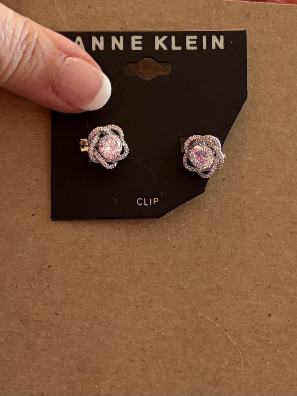 New Anne Klein Silver-tone Crystal Flower Clip Earrings! Silver/clear (not pink)